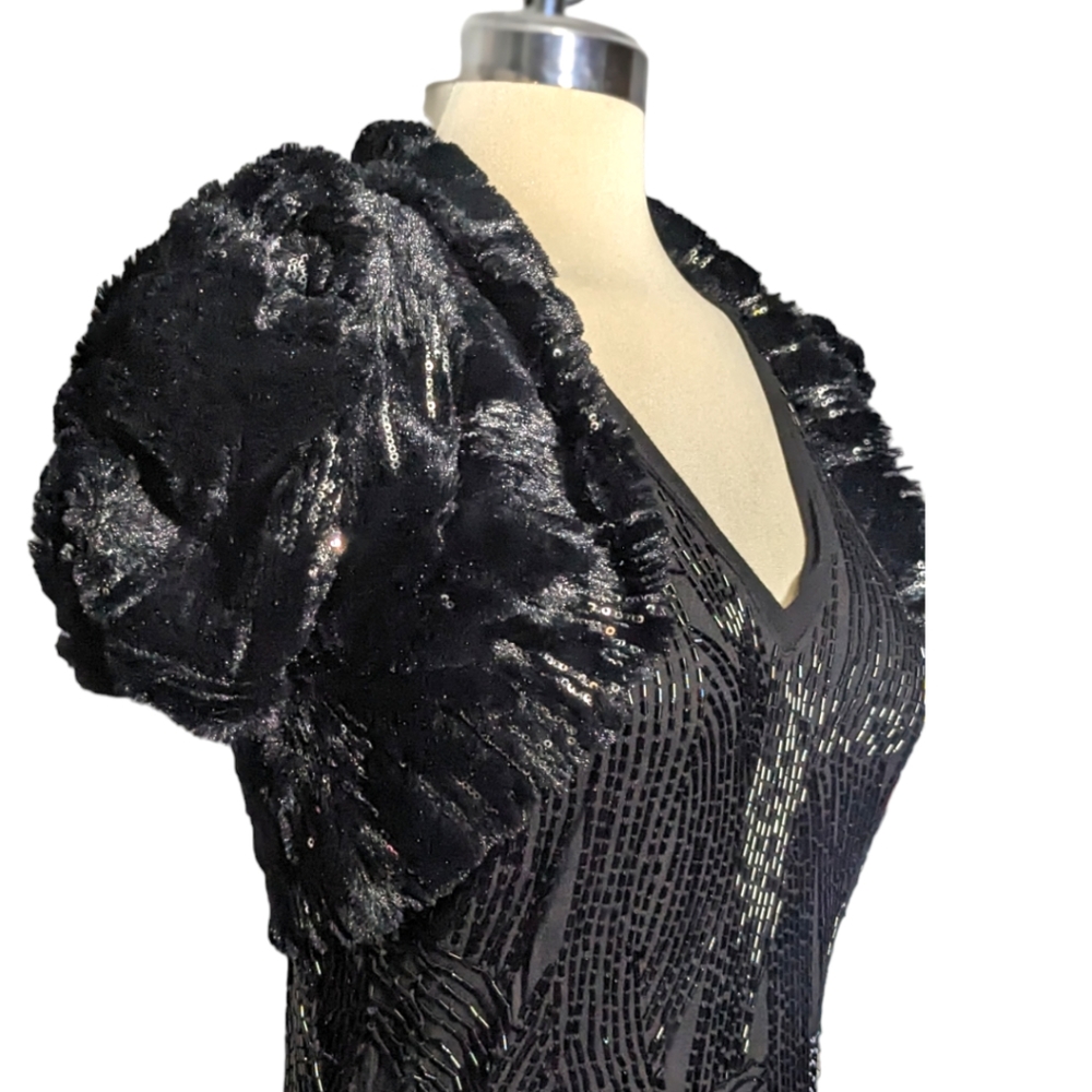 Seduction Black and Silver Sequins Short Cover Top Size S